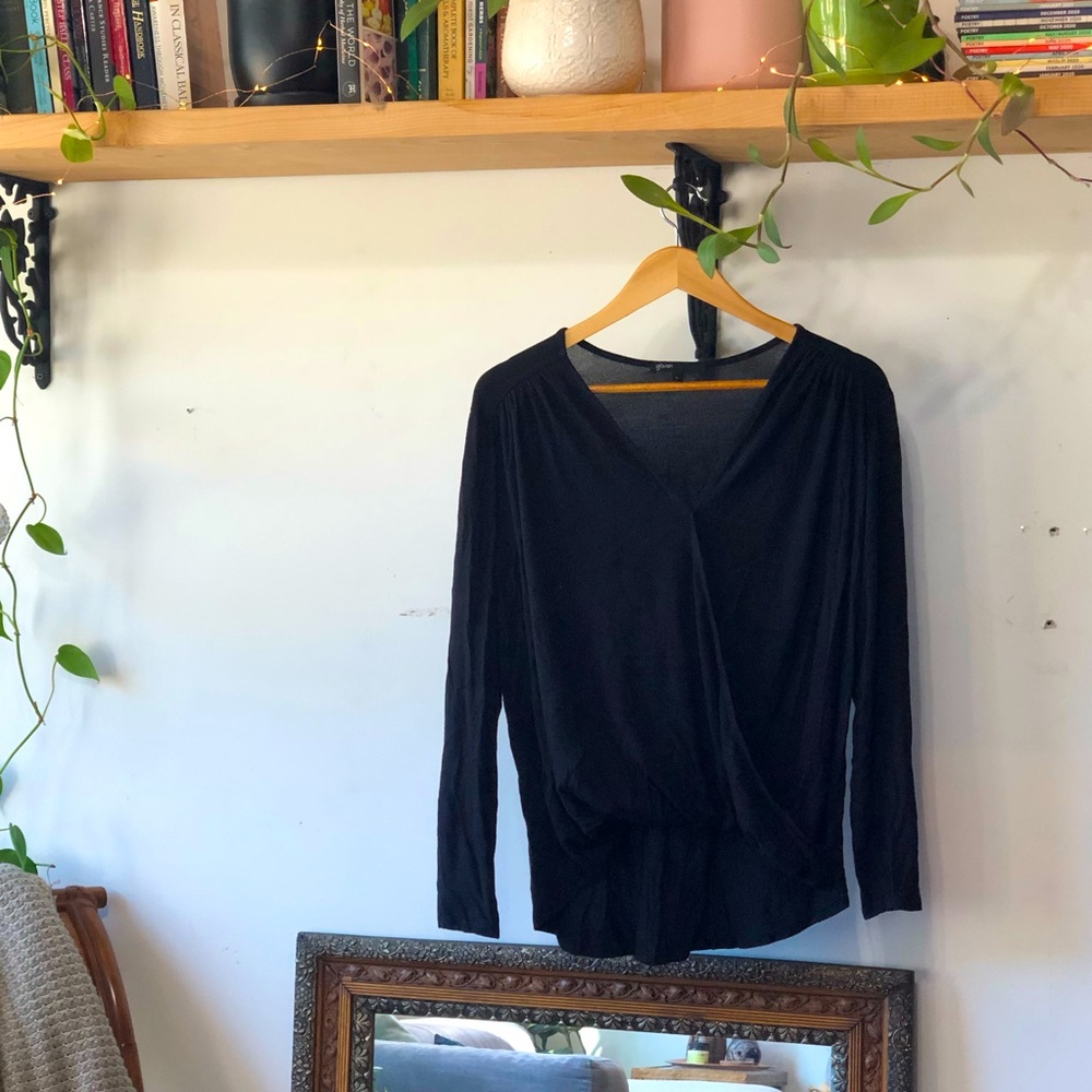 Gibson Black Faux Wrap Top Sz L